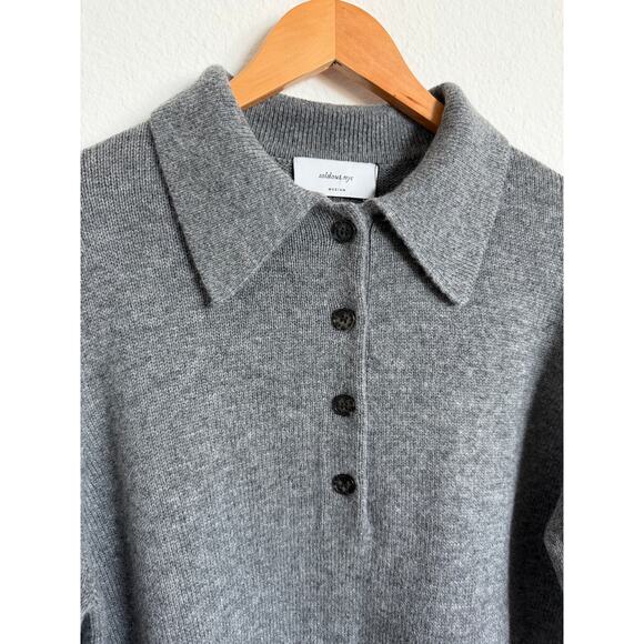 Soldout.NYC The Cashmere Polo Grey Womens Size Medium NWT Collared Sweater - Picture 3 of 8